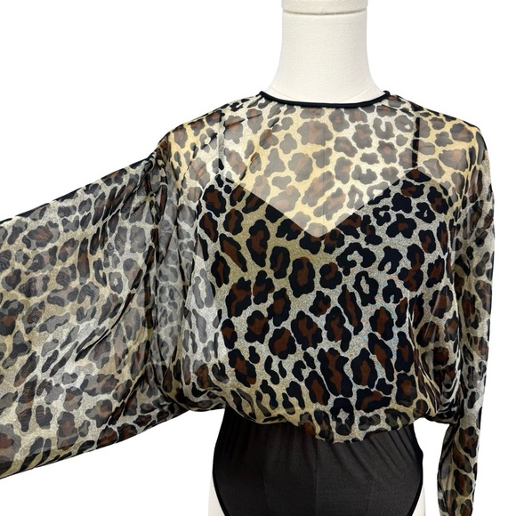 Natori Vintage Leopard Semi-Sheer Bodysuit Sz Small - Picture 5 of 9